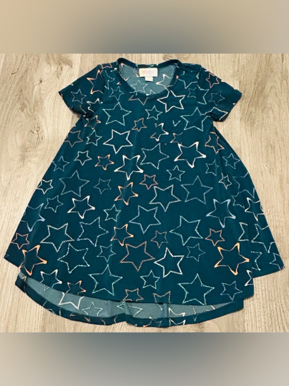 LuLaRoe 2T Teal Star-Print Short Sleeve Dress
